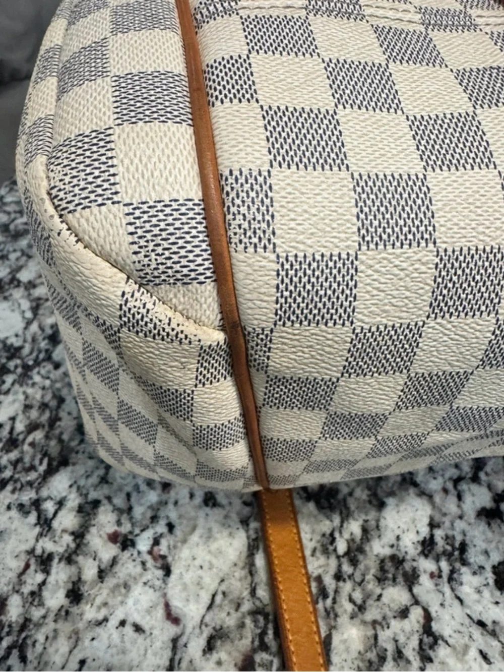 Louis Vuitton Cream Checkered Tote with Brown Leather Straps